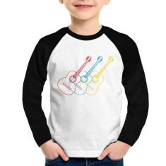Camiseta Raglan Infantil Violão Cores Manga Longa - Foca na Moda, Bran