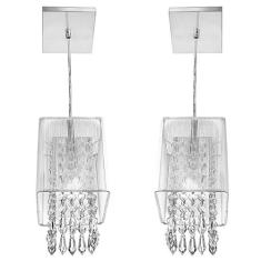 Kit 2 Pendente Cupula Quadrado ClearFio Cristal Acr. Branco - MARRYLUZ