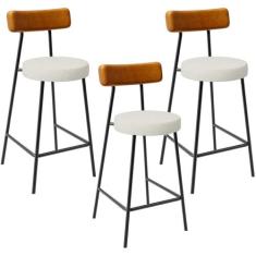 Kit 03 Banquetas Baixa Cozinha Sala Jantar Milão L02 material sintétic