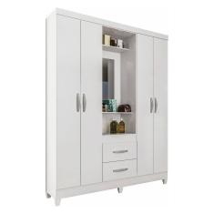 Guarda-roupas 4 Portas 2 Gavetas Com Espelho Multimóveis Cr35132 Branco Brilho Branco Brilho