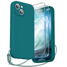 SURPHY Capa projetada para iPhone 15 com protetor de tela e cordão, alça de telefone e capa de telefone de silicone líquido (proteção para câmera e forro de microfibra macia) 6,1 polegadas 2023,