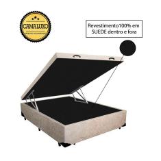 Cama Box Baú Luxo Blindado Viúva AColchoes Suede Bege 41x128x188