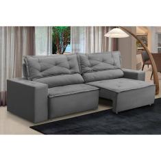 Sofá Retrátil e Reclinável 3 lugares com Molas 2,00m Laura Suede Cinza Madelina