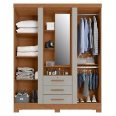 Guarda Roupa Solteiro 3 Portas 3 Gavetas Capelinha Premium Cinamomo / Areia