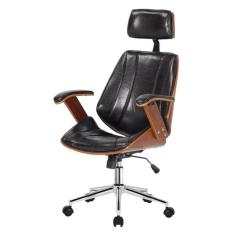 Cadeira Giratória Kopenhagenn Bergen Lisboa Fratini em Madeira Revestida em PU Preto Base Rodízio