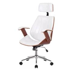 Cadeira Giratória Kopenhagenn Bergen Lisboa Fratini emMadeira Revestida em PU Branco Base Rodízio