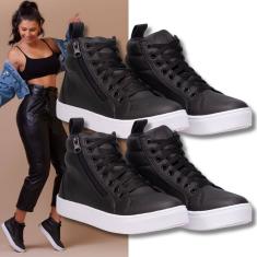 Kit 2 pares Tenis Feminino Cano longo Com Sola Anti-Derrapante. O dobro de Conforto.