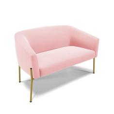 Sofá Namoradeira 2 Lugares Pé De Ferro Dourado Stella Suede D03 - D`rossi Cor Rosa Bebê