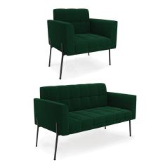 Sofá Namoradeira e Poltrona Pé Ferro Pto Elisa Bouclê Verde D03 - D`Rossi