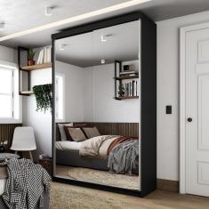 Guarda-roupa Solteiro 100% Mdf Bp com 2 Portas de Espelho Preto