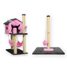 Casa Para Gatos Com Dois Andares Rede Brinquedos Poste G Sisal Cara de