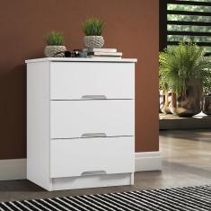 Mesa de Cabeceira 3 Gavetas Londres Móveis Europa - Branco Acetinado
