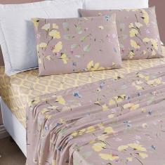 Jogo De Cama Lençol Solteiro 03 Peças Microfibra Estampada Ayla - Floral Lavanda