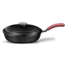 MTA - Frigideira com Tampa de Ferro Forno Fogão N°24 de 1,9 Litros, Cabo de Silicone, Linha Ferro Fundido