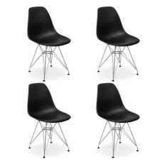 Conjunto 04 Cadeiras Charles Eames Eiffel Base Metal Design - Preta -