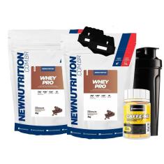 Kit 2x Whey Protein 1Kg Cafeina Shaker Luva New Nutrition-Unissex