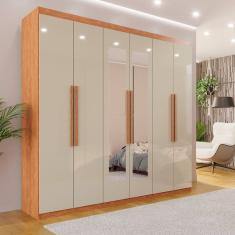 Guarda-roupa Casal 6 Portas 4 Gavetas com Espelho Atlanta Cinamomo/ Off-White