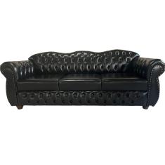 1 SOFÁ CHESTERFIELD CAPITONE IMPERATRIZ 2.30M (3 lugares) + 1 POLTRONA - CORANO PRETO / sala - recepção - barbearia - TV