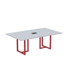 Mesa de Reunião Retangular com Power Box 200x90cm Mr2000p25tub Cinza/Vermelho