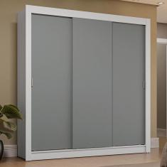 Guarda-Roupa Casal 3 Portas Correr Branco/Cinza