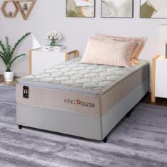 Conjunto Cama Box c/ Molas Ensacadas Roma Bege Solteiro 96x203x71 - Ki