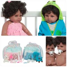 Bonecos Reborn Gêmeos Recém Nascidos Pode Banho Corpo VInil - Cegonha 