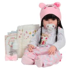 Boneca Reborn Bebê Menina Morena Linda Com Acessórios - Cegonha Reborn