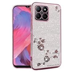 Kainevy Capa para Honor X6s transparente com glitter floral estética fofa brilhante para mulheres meninas capa de telefone Honor X6s capa de silicone à prova de choque protetora fina gradiente design