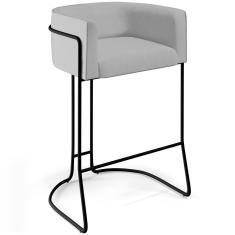 Banqueta Alta Decorativa Fixa Betina D02 Aço Preto Assento Linho Cinza 92 cm Lyam Decor