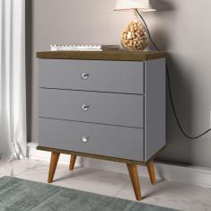 Mesa De Cabeceira 3 Gavetas Status Cinza/Jequitiba