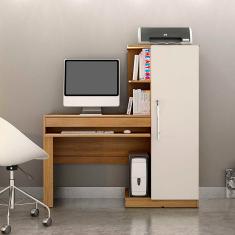 Mesa Para Computador Com Armário 1 Porta 1 Gaveta Office Valdemóveis Cinamomo/off White