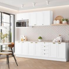 Cozinha Modulada 6 Peças Com Tampo 3 Aéreos 3 Balcões Cabecasa Madeiramadeira Branco