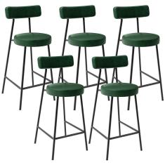 Kit 05 Banquetas Baixa Para Cozinha Sala De Jantar Bancada Milão L02 Facto Verde Musgo