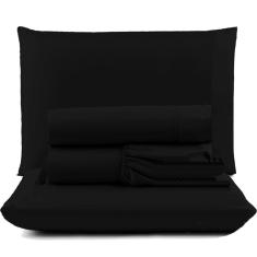 Jogo De Lençol Pratik Peletizado Queen 4 Peças Barato - Preto