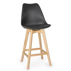 Banqueta Alta Leda Base Madeira Com Encosto - Preto