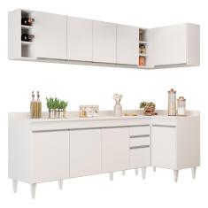 Armário De Cozinha Modulado De Canto Esquerdo 5 Peças Cp53 Balcão Com Tampo Branco - Lumil