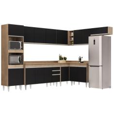 Armário De Cozinha Modulada De Canto 8 Peças Cp08 Balcão Com Tampo Castanho/preto - Lumil