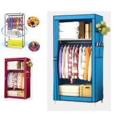 Guarda roupa duplo portatil cabideiro arara roupas 5 prateleiras armar