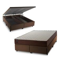 Conjunto Box Baú Atlanta Marrom 158x198x69 Espuma D45 - King House