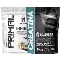 Kit: Whey Protein Primal 1Kg 100% Importado + Creatina Monohidratada 1Kg- Soldiers Nutrition-Unissex