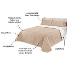 Cobre Leito Queen Dupla Face Clara 3 peças - RT MAGAZINE, Kaqui/Branco