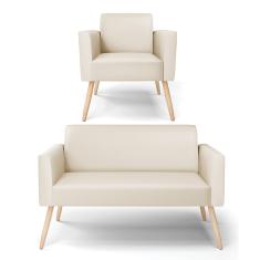 Sofá Namoradeira com Poltrona Pés Palito Natural Marisa Corino D03 - D'Rossi