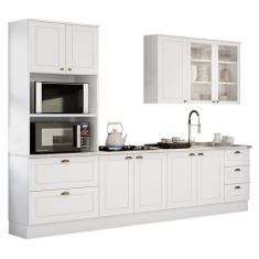 Cozinha Completa Americana 4 Peças Branco Com Torre Quente E Aéreo Vidro - Móveis Henn Branco