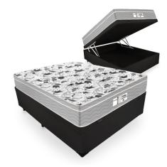 Cama Box Com Baú Casal Tecido Sintético Preto com Colchão De Molas Ensacadas - Probel - Evolution 138cm