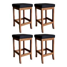 Kit 4 Banquetas Média Estofada para Blcão Barcelona Madeira Castanho Suede CCS