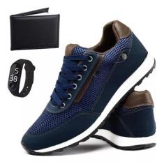 Tênis Polo Blu Sapatenis Jogger Casual Esporte Fino Kit Com Carteira Mais Relógio Masculino-Masculino