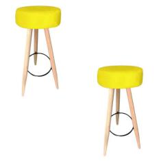 Kit 02 Banqueta Alta Flora Pés Palito em Madeira Branco  Bar Bistrô Co