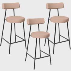 Kit 03 Banquetas Baixa Para Cozinha Sala De Jantar Bar Bancada Milão L02 Linho Rosê - Lyam Decor