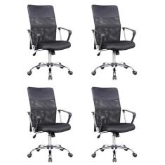 Conjunto com 4 Cadeiras de Escritório Diretor Giratória com Braços Van