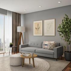 Sofá 3 Lugares Lyon Pé Palito Linho Cotton Cinza 210 cm - Mobly